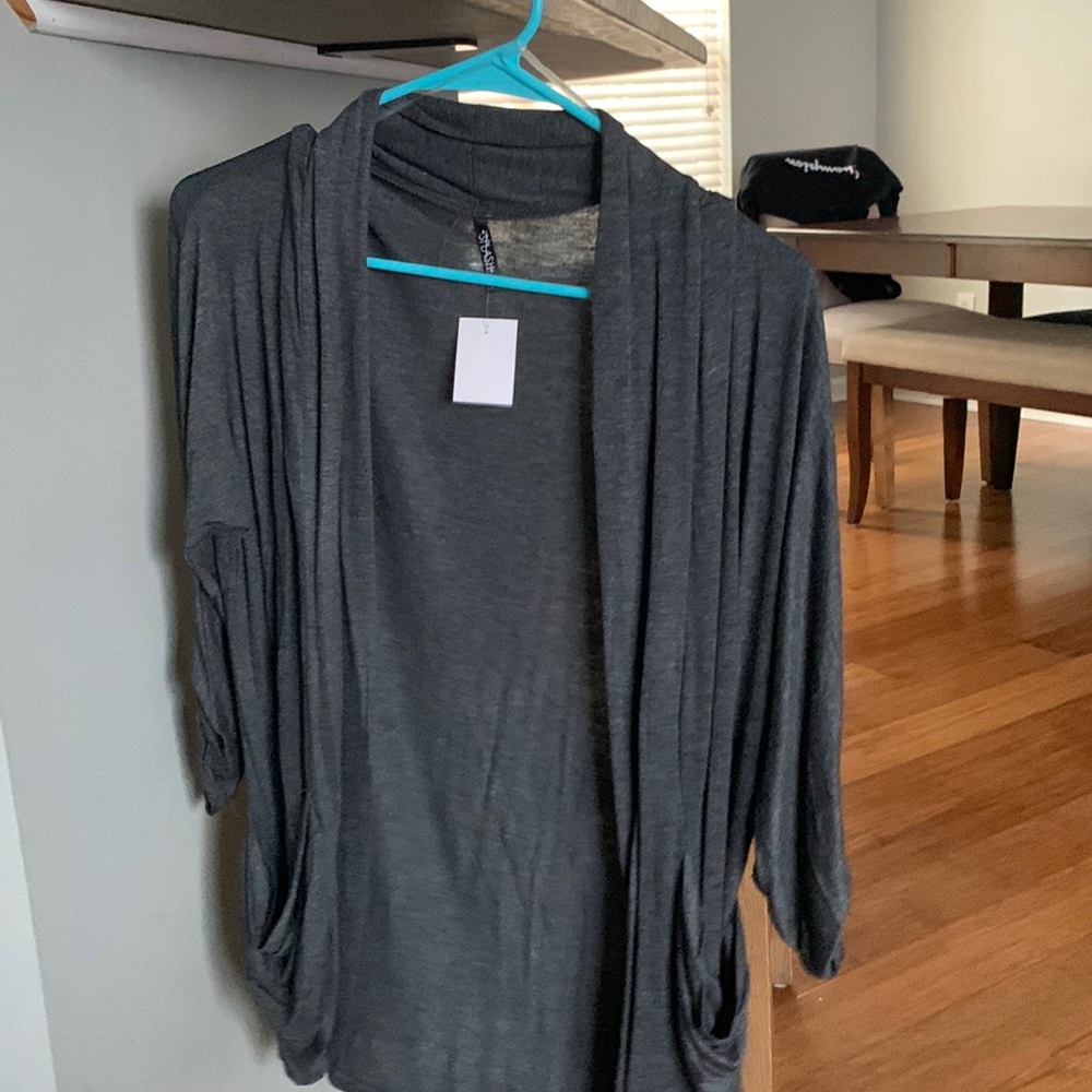gray cardigan